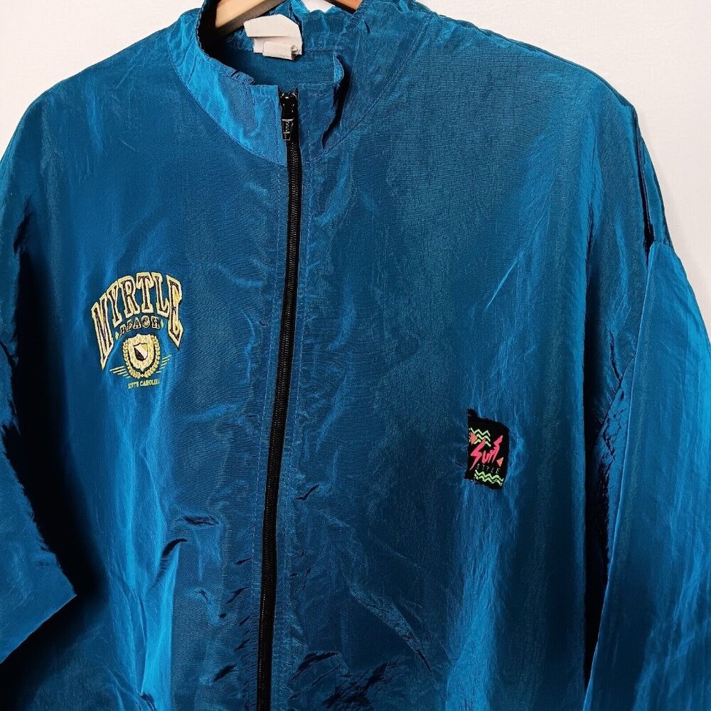 Surf Style Windbreaker Jacket 1 Size Myrtle Beach Chevy Pickup Blue Vintage Zip - Picture 5 of 14